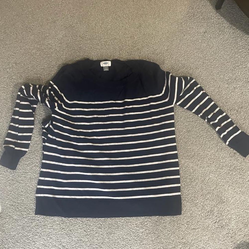 Navy and white striped sweater size large